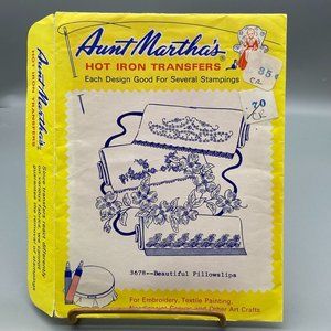 Vintage Aunt Martha's Hot Iron Transfers 3678 Beautiful Pillowslips, Used